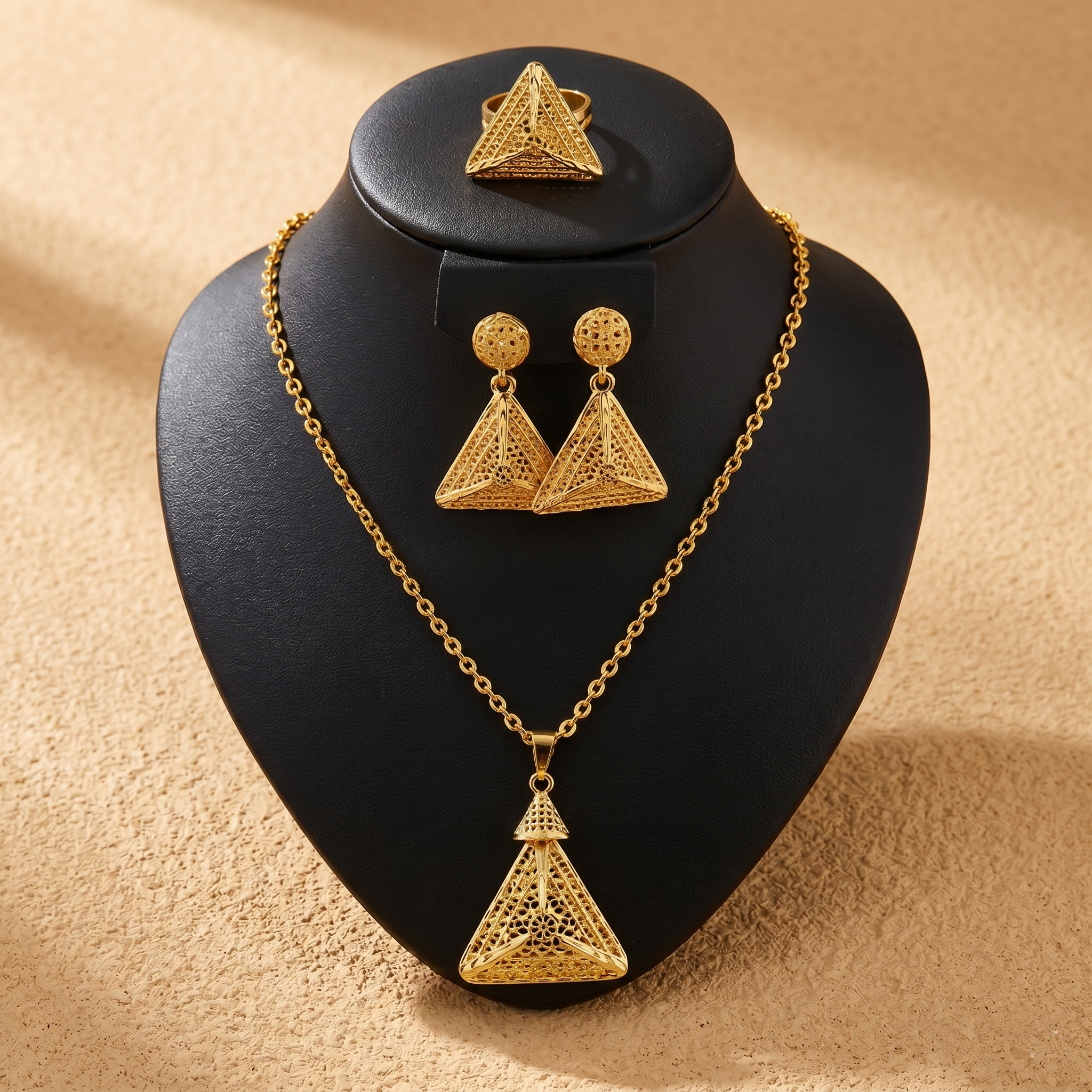 Calyra™ Aurelle Set – Sculpted Gold Statement Necklace, Ring & Earrings