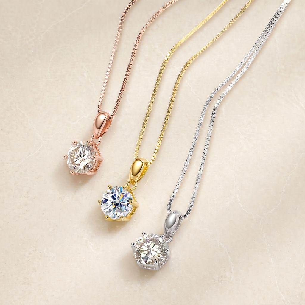 Aurevia™ Eternal Spark Pendant Necklace – Flawless D-Color Moissanite in 925 Sterling Silver