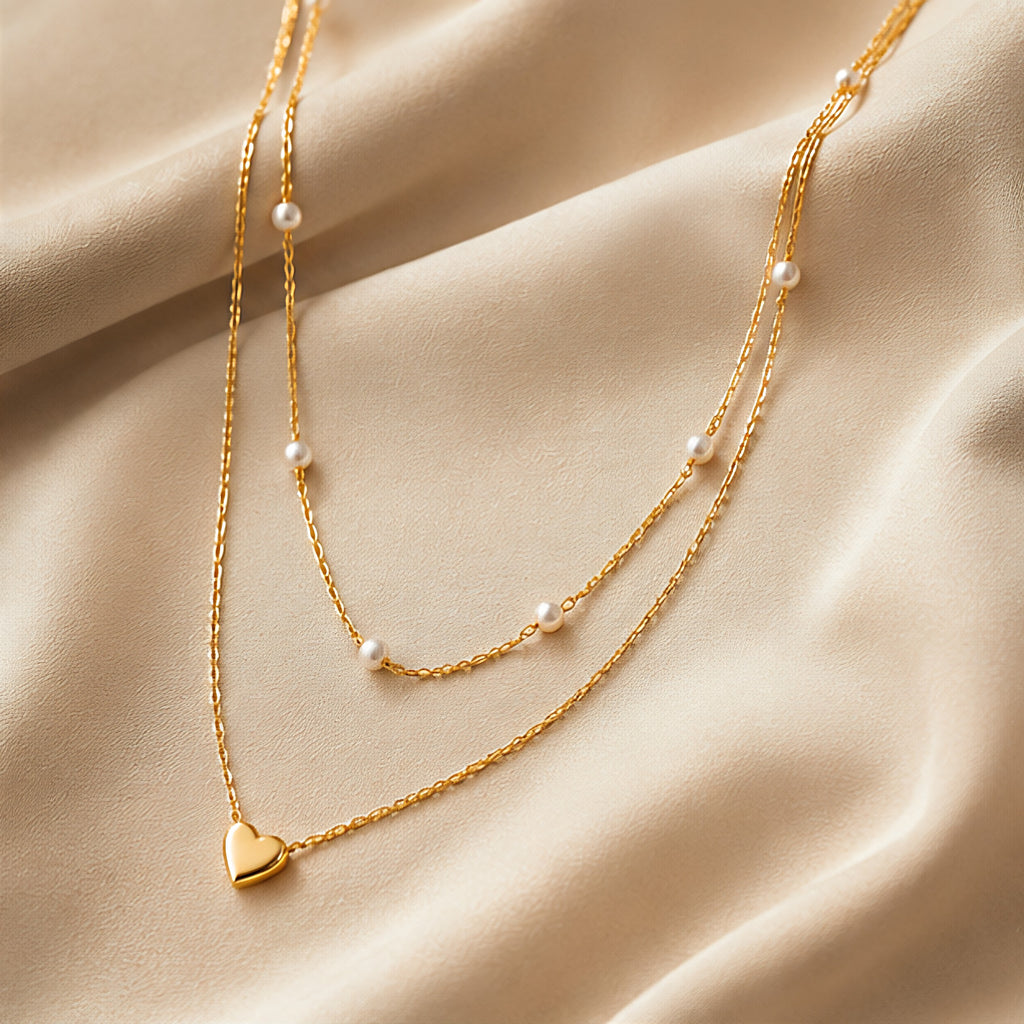Serelle™ Essentials Heart & Pearl Layered Set – Gold-Tone Necklace & Bracelet Duo