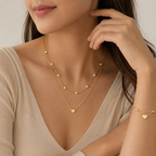 Serelle™ Essentials Heart & Pearl Layered Set – Gold-Tone Necklace & Bracelet Duo