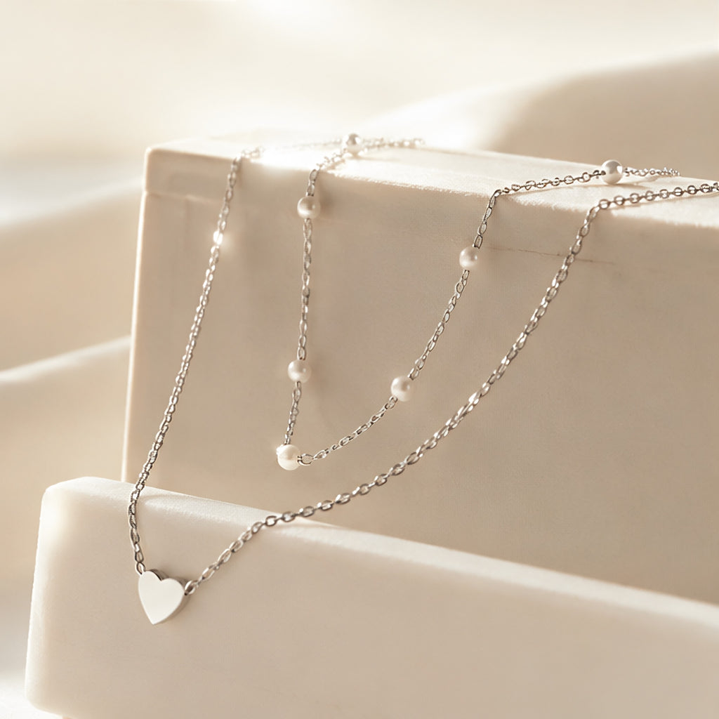 Serelle™ Essentials Heart & Pearl Layered Set – Gold-Tone Necklace & Bracelet Duo