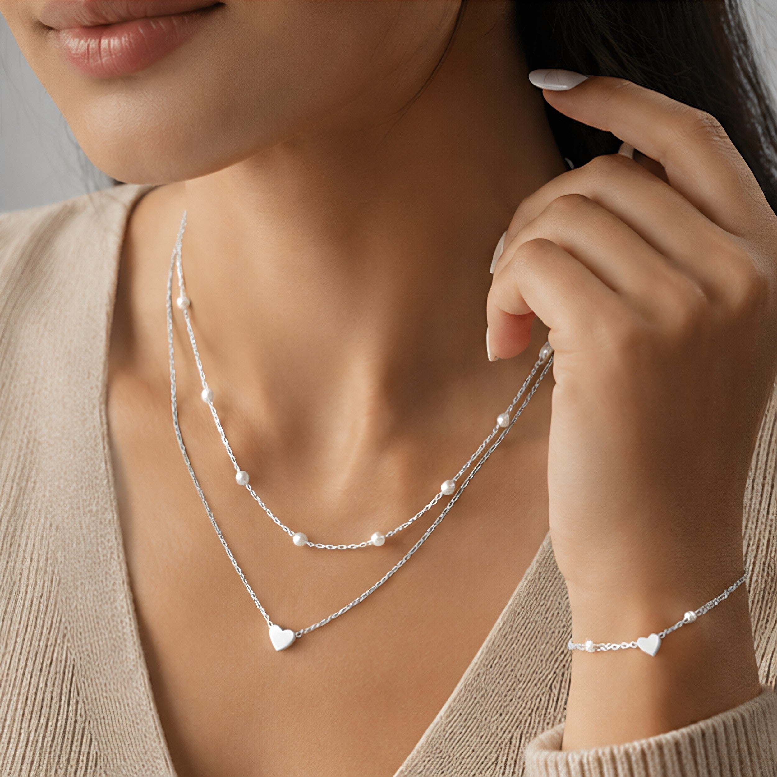 Serelle™ Essentials Heart & Pearl Layered Set – Gold-Tone Necklace & Bracelet Duo